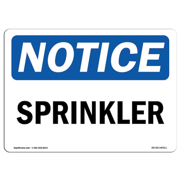 Safety Sign, OSHA Notice, 3.5" Height, Sprinkler Sign, Landscape, 10PK